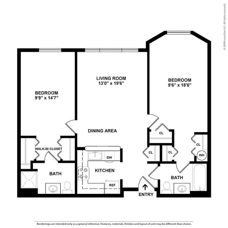 The Willow - Two Bedrooms | Two Bathrooms - 800-895 Sq. Ft.